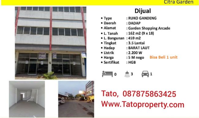 Tatoproperty Jual Ruko Dadap dekat  Bandara City 087875863425