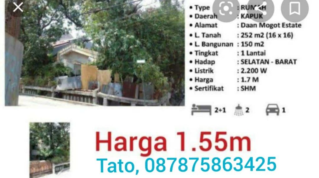 Jual Daan Mogot Estate murah SHM Jakarta Barat 087875863425