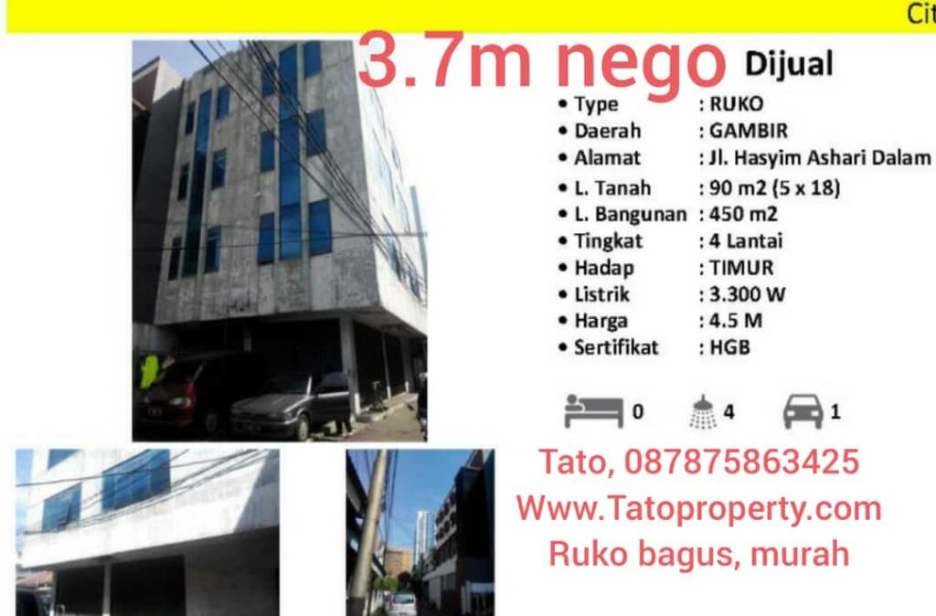 Jual Ruko kantor Kos Murah 3 lantai hook di Jakarta 087875863425