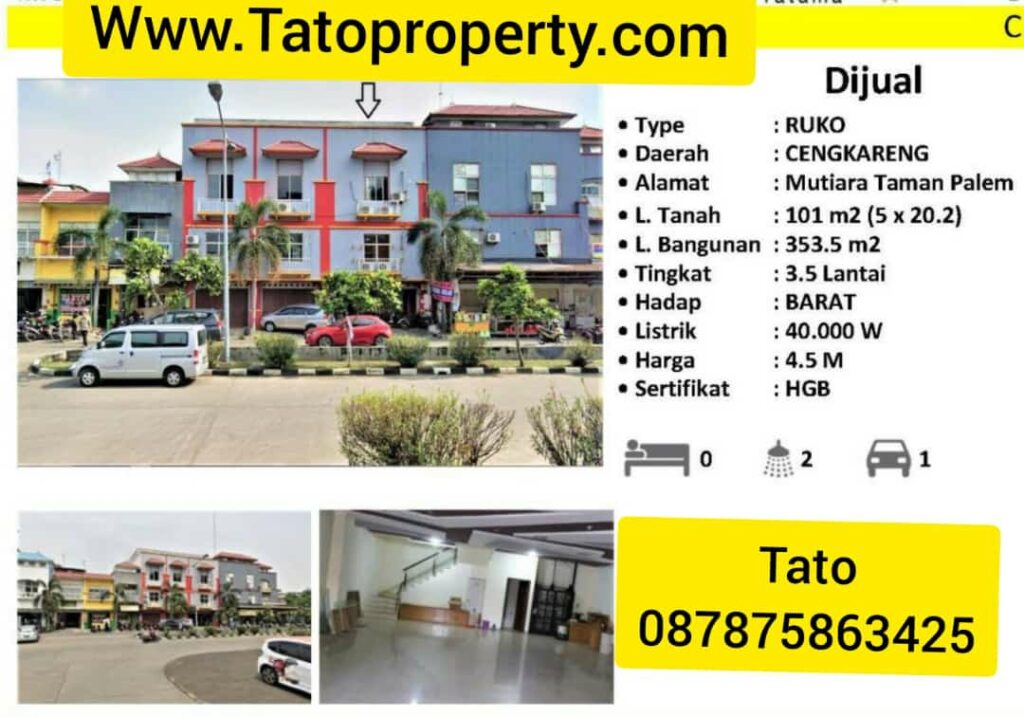 Property dijual Ruko Mutiara Palem Jakarta Tatoproperty 087875863425