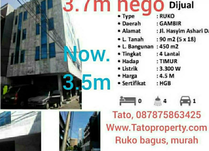 Ruko Jakarta Pusat Murah Hasyim Ashari 3.5 Tatoproperty 087875863425